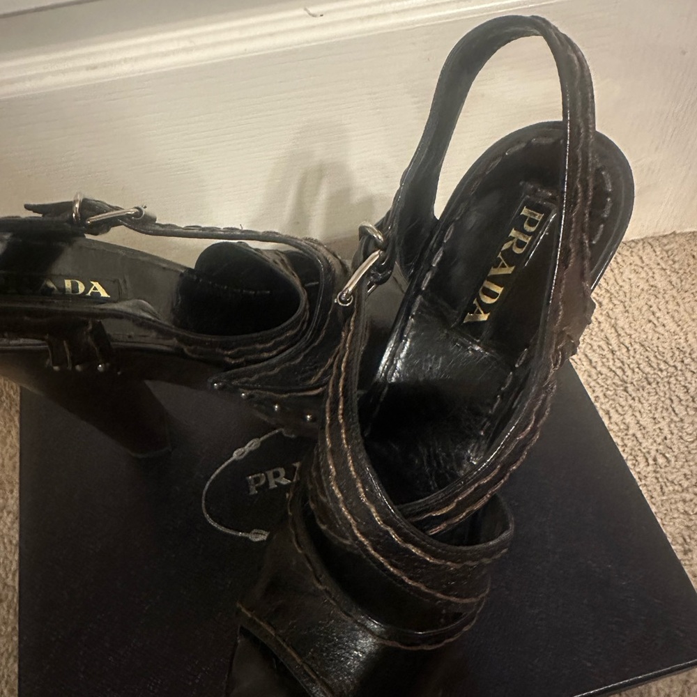 Prada Vitelli Shine Military Platform Sandals - Picture 3 of 6